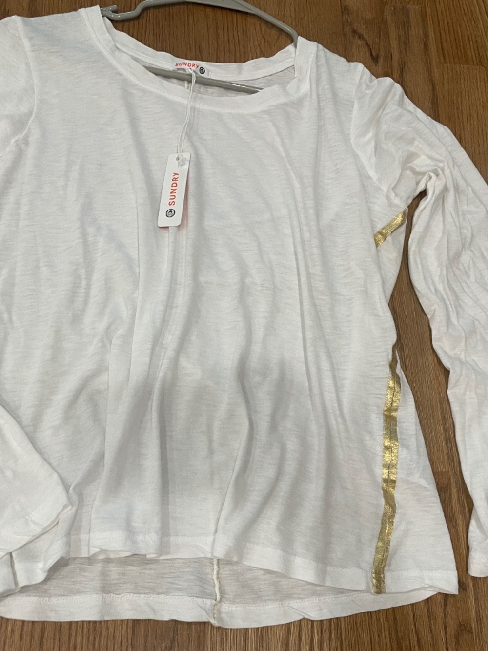 Sundry Sheer White Long Sleeve with Gold Accent NWT